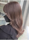 ミルクティーベージュピンクベージュカラー顔周りレイヤー韓国