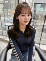 スティル カラン(STILL calin) 韓国ヘアロングレイヤーカットミルクティーベージュ前髪カット