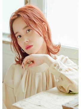 ゼロ 南浦和店(ZERO) ミディアム切りっぱなし外ハネボブ/ピンク、オレンジベージュ