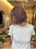 ピンクベージュ　ダブルカラー　髪質改善　ボブ　白髪ぼかし