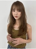 セミロングレイヤー 韓国  ベージュカラー