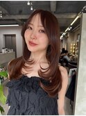 レイヤーカットブラウンカラーツヤカラー酸性ストレート