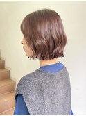 切りっぱなしボブ外ハネ外国人風海外ボブブラウンカラー前髪なし