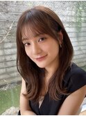 大人かわいいくびレイヤー顔まわりレイヤーカットマロンベージュ