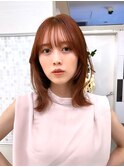くびれヘア/アプリコットオレンジ/前髪/ハイライトカラー/銀座