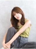 小顔/サイドバング/うる艶髪/ナチュラルカールセミディ