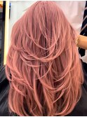 シアーピンクカラー/バタフライカット/海外風レイヤー/髪質改善