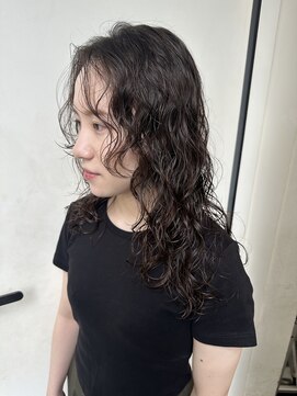 ココ 原宿(KOKO) 顔周りレイヤーカットパーマイメチェン黒髪ぱっつん前髪