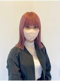 切りっぱなしミディボブ×ペールピンク