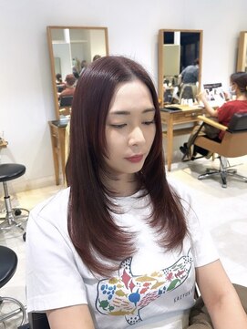 ヘアーメイクブランニュー セントラル 西大寺店(hair make Brand new central) レイヤーカット顔まわりレイヤー韓国風ボルドーカラー 20代30代