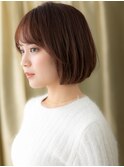 斜めバング暖色系カラー大人美人ひし形丸みボブY上尾30代40代