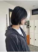 シースルーマッシュハイライトセミロングブリーチなしカラーボブ