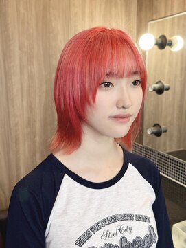 ライズ バイ レボ 柏店(RISE by REVO) 透明感チェリーレッド×ミディアムウルフ