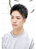 メンズビジネスカジュアルツーブロックアップバングショート
