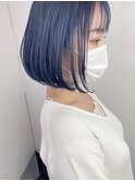 ブルーシルバーショートボブ ブルーカラー ブルーグレージュ