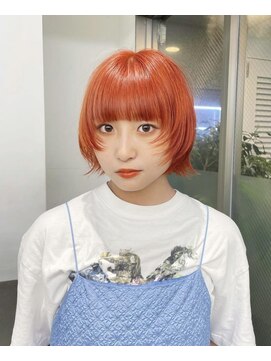 レコ 渋谷(LECO) キャロットオレンジハイトーンボブウルフ