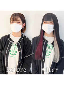 エクステ専門店あるじゃんすー 広島店 チェリーピンク×ホワイト#シールエクステ#バイカラー#美髪#広島