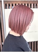 栗原,切りっぱなしボブ,シアーカラー,美髪,ピンクブラウンa24