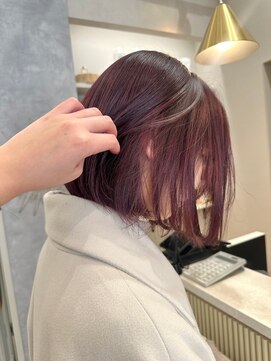 ポジ(poji) インナーカラー　ピンク　髪質改善カラー　韓国風　サイドバング