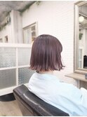 30代40代50代60代外はね切りっぱなしボブ　白髪染めピンク