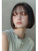 20代30代大人可愛い黒髪前下がりボブ/前髪