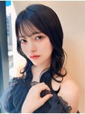 韓国風/透明感カラー/オリーブベージュ/ぱっつん前髪/小顔カット