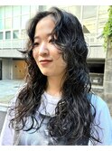 ロングパーマコテ巻き風パーマゼリーパーマ黒髪パーマ