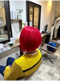 20代30代大人かわいいツヤ感前下がり束感ショートチェリーレッド