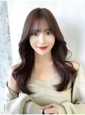 るなstyle韓国風くびれレイヤーロング顔周り小顔バングブラウン