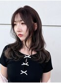 暗めカラー顔周りレイヤー韓国ヘアグレージュ_F60325