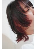 ウルフカット/インナーカラー/レッドカラー