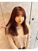 学生ロングプルエクステ胸上カットピンクブラウンカラー