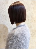 ミニボブ ピンクブラウン 髪質改善 艶髪 切りっぱなしボブ