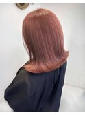 ボブ×ピンクベージュ/外はねボブ/10代20代30代