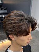 韓国へアカルマパーマワックスなしセンターパート黒髪ウルフ