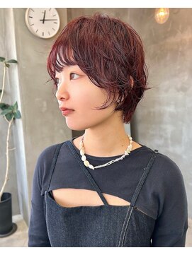 テトヘアー(teto hair) ショートパーマ ニュアンスワンカール レッドオレンジ