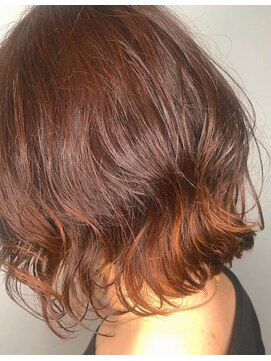 アース いわき店(HAIR&MAKE EARTH) レッドブラウン×裾オレンジのボブパーマ