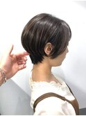 小顔オリーブカラーボブルフハイライトカラークールショート