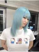 水色カラー/髪質改善/ダブルカラー/ケアブリーチ/ペールブルー