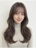 黒髪/グレーベージュ/レイヤーロング/前髪パーマ[新宿駅]
