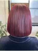 ブリーチなしのローズカラー　担当　小林/丸みショートボブ/艶髪