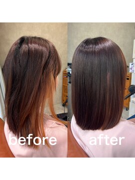 ハナビ(hanabi) 縮毛矯正ビフォーアフター　髪質改善　ブリーチ毛