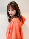 ◎大人かわいい/前髪/ココアブラウン/フリンジウェーブ/艶カラー
