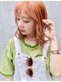 ☆切りっぱなし 外ハネミディ オレンジカラー