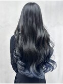 ブルーグレージュレイヤーロングアッシュブラック美髪_ba497691