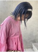 【中澤彩乃】ダークグレーミニボブネイビーカラーブリーチカラー