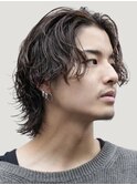 天神メンズパーマサーフカール波巻きパーマセンターパートウルフ