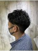メンズヘアフェザーパーマサーフカール刈り上げセンターパート