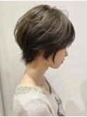 ミディアムヘア ショコラベージュ ボブルフ ベビーバング 小顔