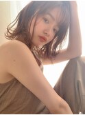 韓国風/透明感カラー/オリーブアッシュ/ぱっつん前髪/小顔カット